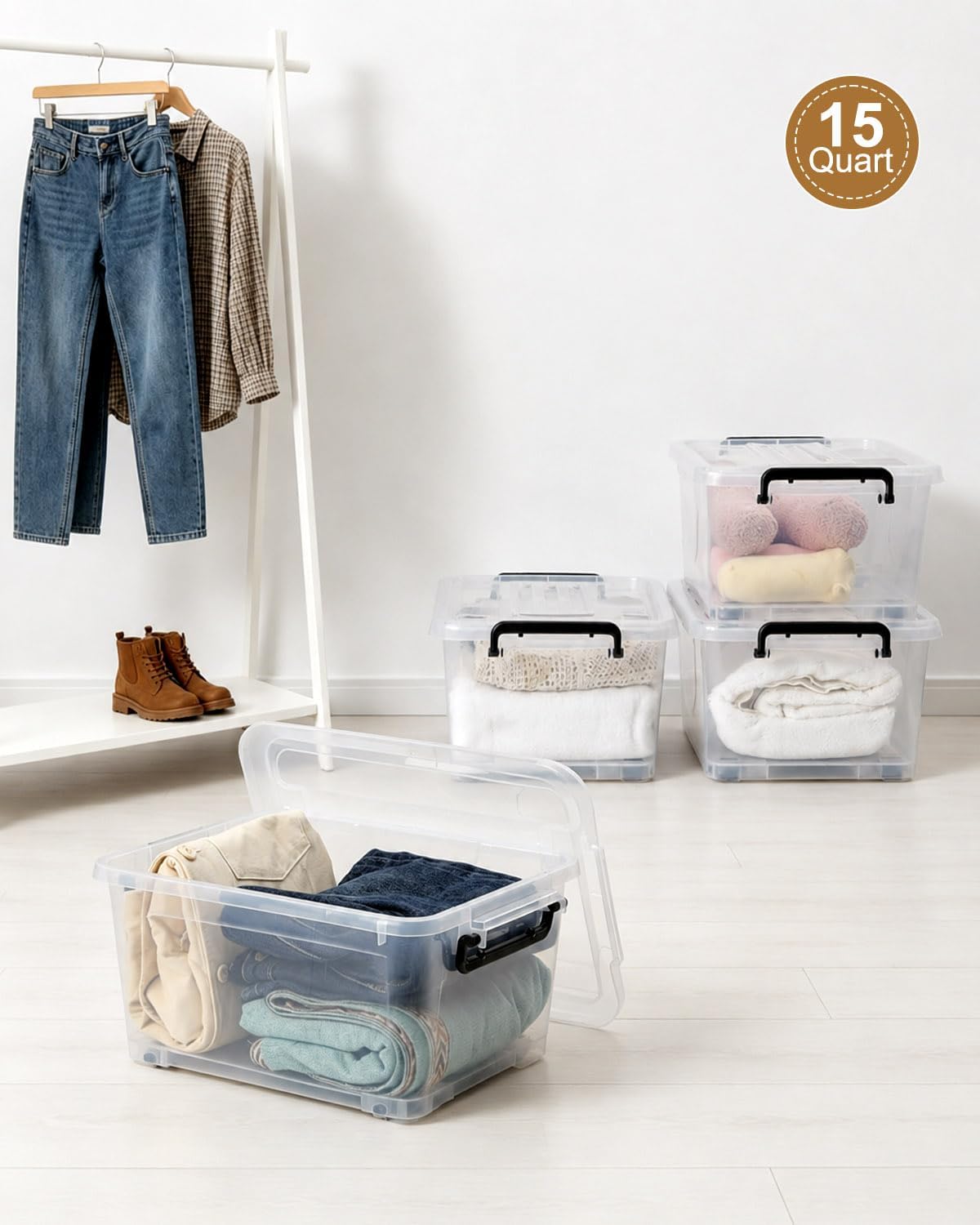 NUMIFUN 7Qt Clear Plastic Storage Bins with Lids,6 Pack | Stackable organizing totes with buckle latches & handles.Dust-proof clear design for home,office & pantry space saving