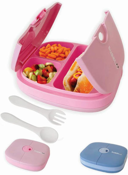 BUBBLOO Bento Box for Kids with Silverware - 3 Compartment Ideal Portion Sizes - BPA Free Removable Plastic Tray - Leak Proof Kids Lunch Box, Pink