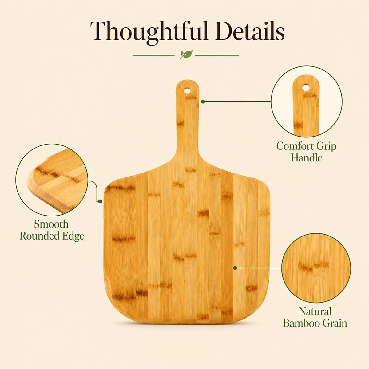 12 Inch Bamboo Pizza Peel, Pizza Paddle Spatula With Handle
