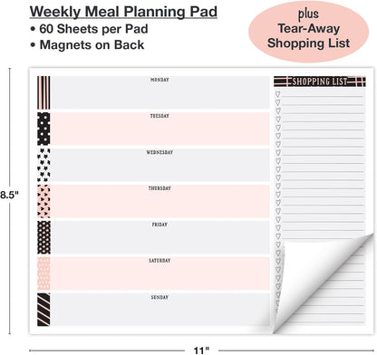 Global Printed Products 8.5" x 11" Horizontal Meal Planning Pad, 60-Sheets, Soft Pink Floral