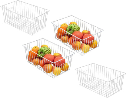 16inch Farmhouse Freezer Wire Baskets Organizer Storage Bins Large Organizer Baskets with Handles for Storage, Office, Kitchen, Pantry, Cabinet, Closets - Set of 6 (White 6)