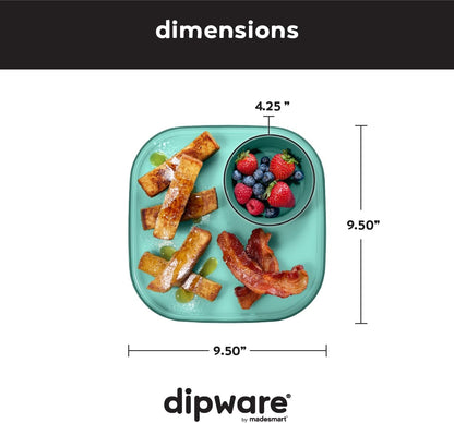 Madesmart Dipware Reusable Dining Plate/Serving Tray for Appetizers and Snacks, Food-Safe Appetizer Serving Platter with Removable Dip Bowl, Midnight