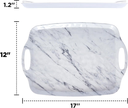 TP Large Serving Trays with Handles, 19" x 12" Melamine Serving Platters for Food, Turkey, Set of 2 Rectangular Trays for Party, Pure White
