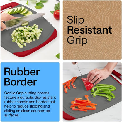 GORILLA GRIP BPA-Free Reversible Kitchen Cutting Board Set of 3, US Designed, Nonporous, Juice Grooves Catch Liquid, Slip Resistant Border, Dishwasher Safe, Durable Large Food Chopping Boards, Black