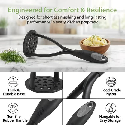 KSENDALO Potato Masher, Thick Nylon Blade Non-Scratch Masher