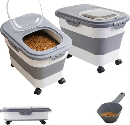 SEWIU Dog Food Storage Container Up to 2pack*20LB,Collapsible Dog Food Container with Travel Silicone Bowl and Scoop for Dog/Cat/Bird Food/Cat litter,Keep Dry Food Fresh,Easy to Move.
