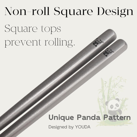 1 Pair Titanium Chopsticks-Unbreakable Camping & Travel Utensils, Panda Laser Engraved Lightweight Chopsticks Gift Set with Carry Case, Drawstring Bag/Dishwasher Safe(99.8% Pure Titanium)