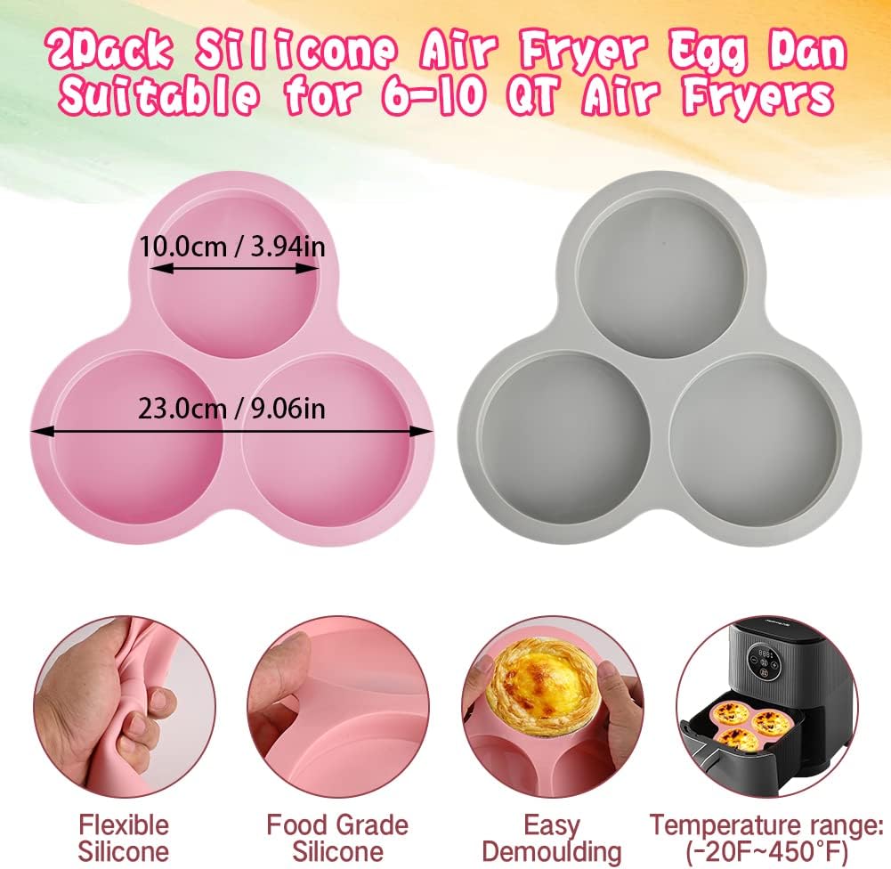 Abnaok 2PCS Egg Bites Silicone Molds with 6 PCS Silicone Cupcake Liners, BPA Free, 4 Inches Round Non-Stick Muffin Top Pan for Breakfast Sandwiches, Egg Bites, Hamburger Buns, Tart, Pancake