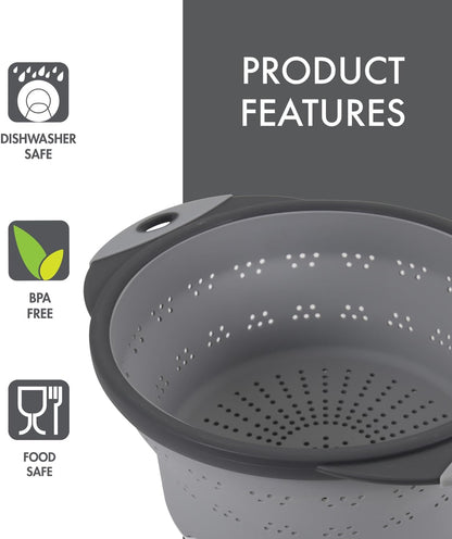 Dexas 10" Collapsible Silicone Colander in Cream, Kitchen Strainer with Handles, 15.1 Cup Capacity | BPA-Free, Heat-Resistant, Space-Saving Kitchen Tool
