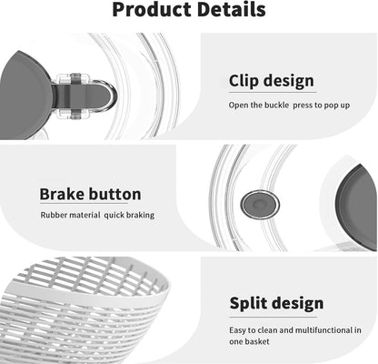 quick press salad spinner and vegetable washer tool for lettuce spinner capacity Fruit Washing Bowl with fruit washing bowl with strainer dehydrator kitchen appliances (Large - 6.34 qt)