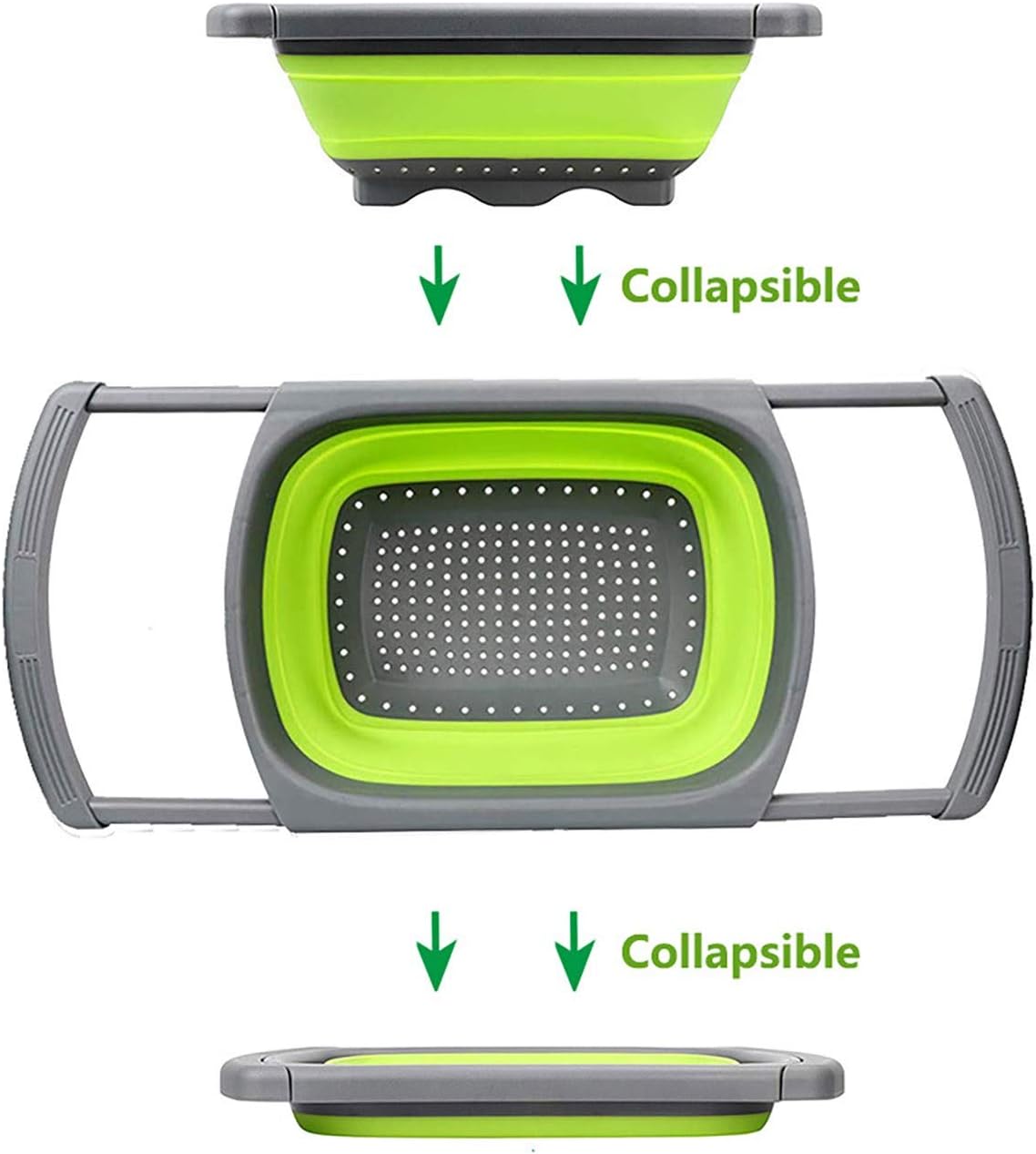 Collapsible Over-the-Sink Strainer - Expandable Colander with Extendable Handles, Space-Saving Kitchen Colander, Silicone Sink Strainer Basket, Adjustable Food Strainer, Dishwasher-Safe Colander