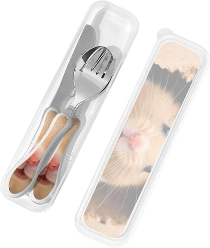 3-Piece Kids Silverware Set With Storage Case, Stainless Steel Reusable Children Safe Knife Spoon Fork Set Blue Active Girl Running Sunset Children Flatware Set For Kids Lunch Box - Colors C