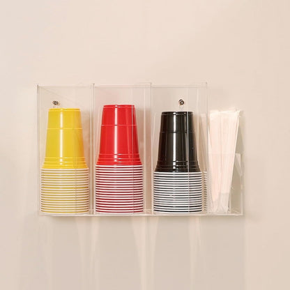 4 Compartments Acrylic Cup and Lid Holder, Clear Disposable Coffee Cup Holder Organizer,Cup Dispenser for Kitchen Bar Shop Party Supplies