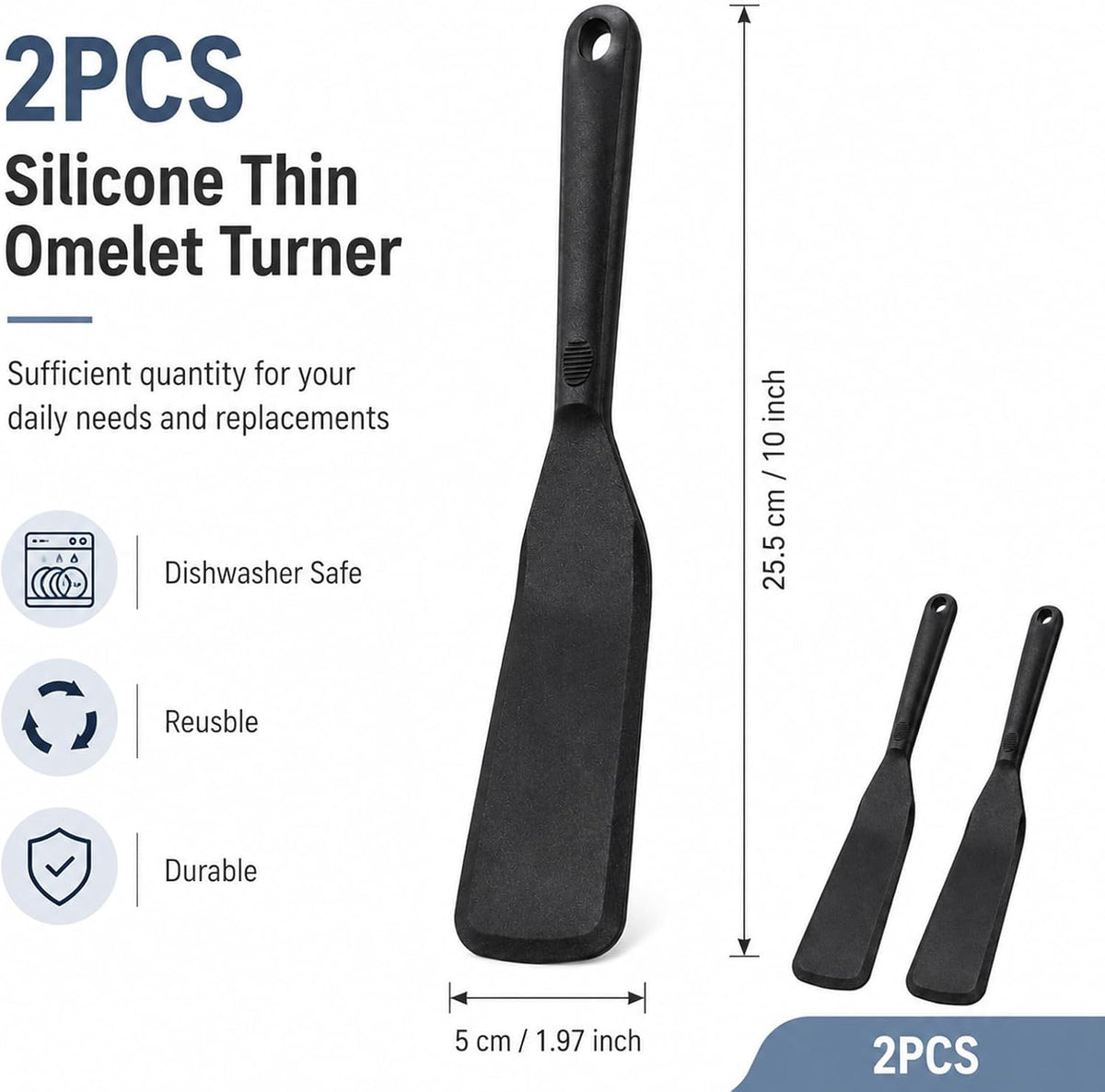 Jeffdad 2 PCS Silicone Crepe Spatula Thin Omelet Turner Narrow Spatula Long