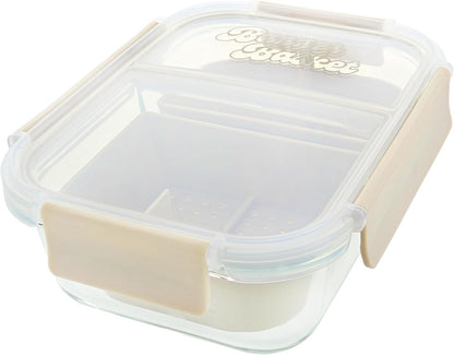 Two Compartment Borosilicate Glass Container Cleaning Tool with Sealable Lid (Full Melt Sand)