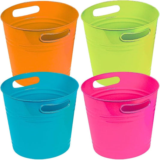 Fun Express 9 1/2" x 8 1/2" Bright Colorful Plastic Bucket Assortment - 4 Pc., Great for Easter, Crafts, Classroom Storage and Sorting, and Home