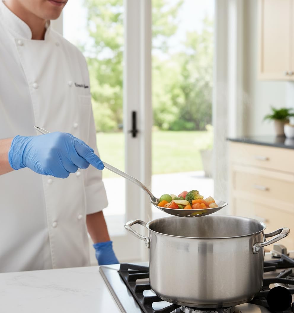 Chef Kunz Slotted Spoon | 9 Inch 18/10 Stainless Steel Silver Chef Cooking Spoons | Basting, Quenelle, Plating Spoon for Draining and Serving, Dishwasher Safe (Slotted)