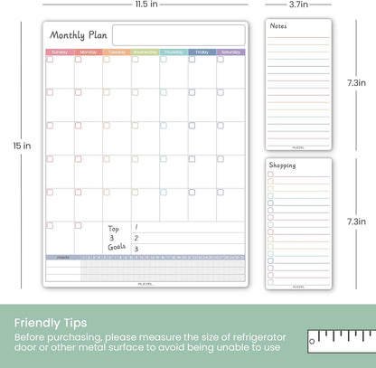 ALEZEL Magnetic Dry Erase Calendar for Fridge, Greenery Monthly Fridge Calendar Whiteboard Set - Vertical Monthly Calendar for Refrigerator, Grocery & to Do List White Board, 3 Markers + Eraser
