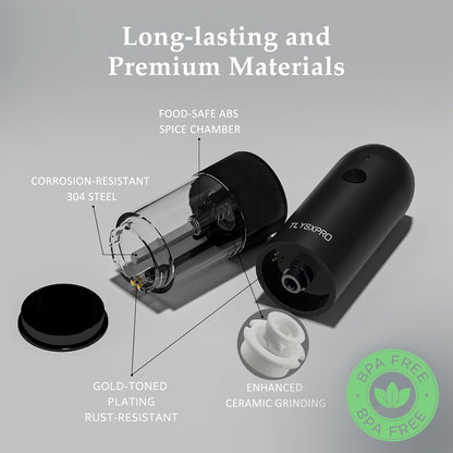 Electric Salt and Pepper Grinder Set, USB Rechargeable, Automatic Salt and Pepper Mill Grinder with Adjustable Coarseness, Electric Salt Shakers, LED Light, Refillable (2 Packs, Greige)