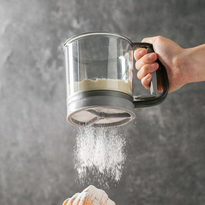 3 Cup Flour Sifter for Baking,Double-Layer One-Hand Press Baking Sifter