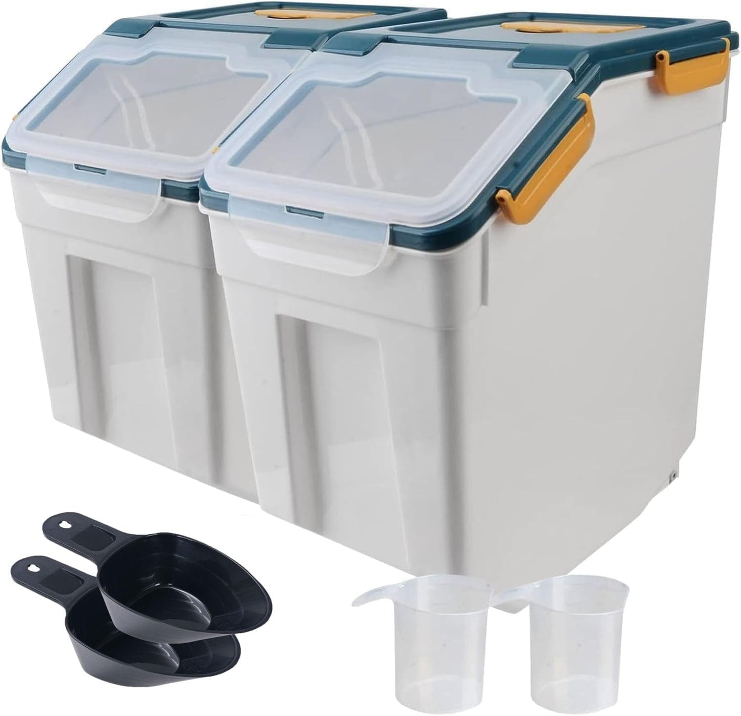 2 Pack Large Flour Storage Container 50 lb Airtight Rice Storage Container with Lid, Wheels, Measuring Cup, Scoop, Plastic Flour Sugar Bin Organizer for Grain Cereal, Rice Dispenser (Green)