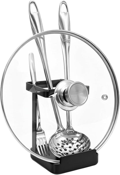 vocheer Pot Lid Holder, Stainless Steel Kitchen Organizer Rack Spoon Rest Rack Holder-Lid Stand for Utensils in Kitchen, Black