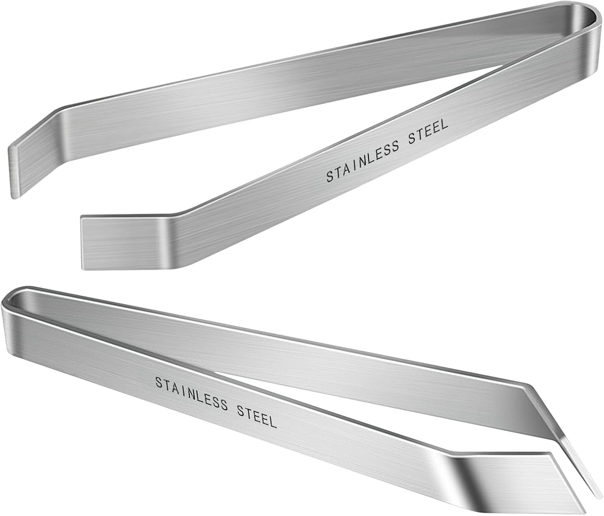 2 Pcs Stainless Steel Fish Bone Tweezers, Flat and Slant Tip Set