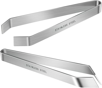 2 Pcs Stainless Steel Fish Bone Tweezers, Flat and Slant Tip Set