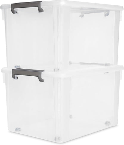 Citylife 32 QT Plastic Storage Bins with Latching Lids Stackable Storage Containers for Organizing Large Clear Storage Box for Garage, Closet, Kitchen, 4 Packs