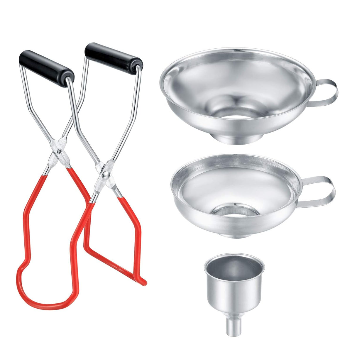 3 Pack Canning Funnels,Stainless Steel Kitchen Funnel with Jar Tongs Lifter