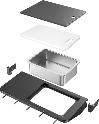 Upgraded Grill Table for Weber Kettle 22"/18"/26", Master Touch 22", Smokey Mountain, Recteq Pellet Grill RT-B380, Prep Station with Cutting Board, Basin, 4 Hooks, Shelf for Weber Kettle Accessories