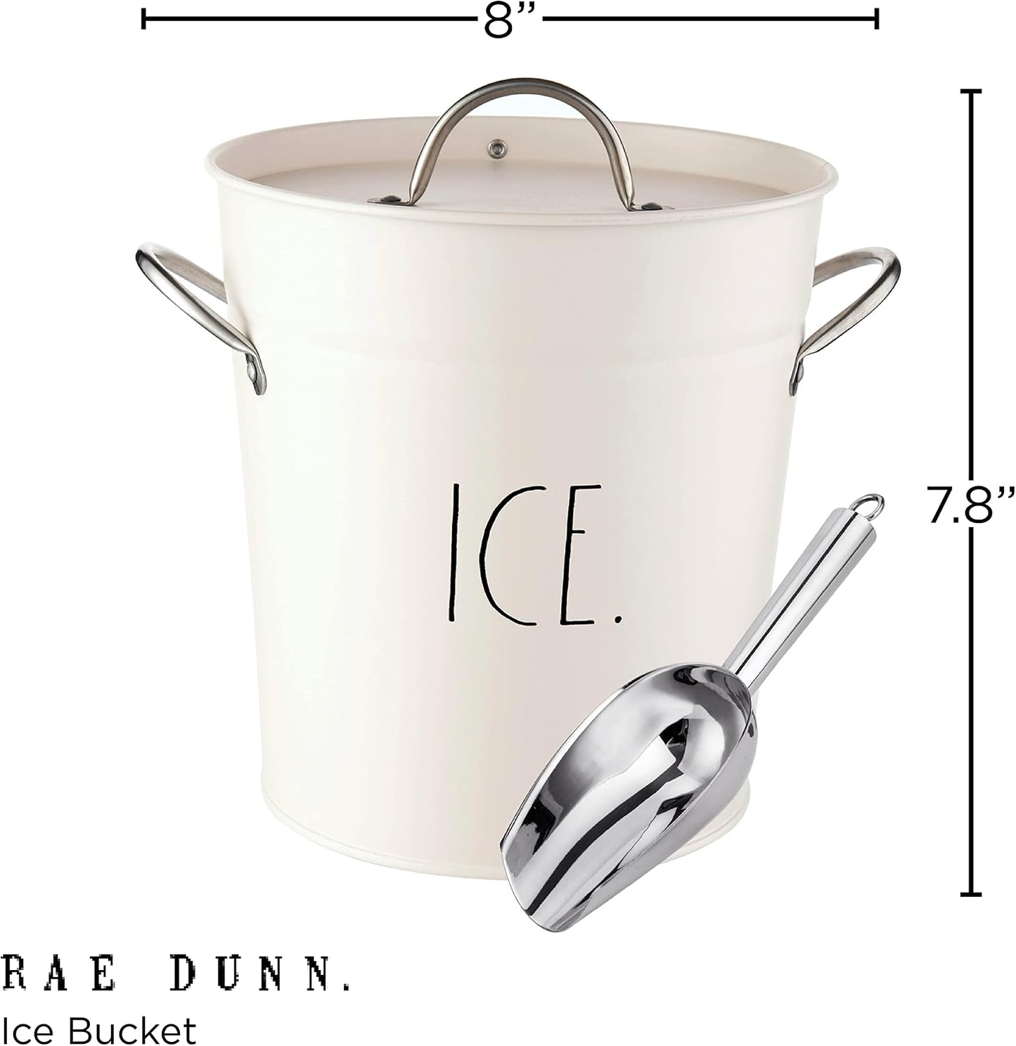Rae Dunn Ice Bucket with Scoop - Stainless Steel Bucket with Handle, Lid and Ice Scooper - 4 Qt. Storage Bin for Ice Cubes for Bars, Parties, Backyard Barbeques, Picnics, and Camping (Black)