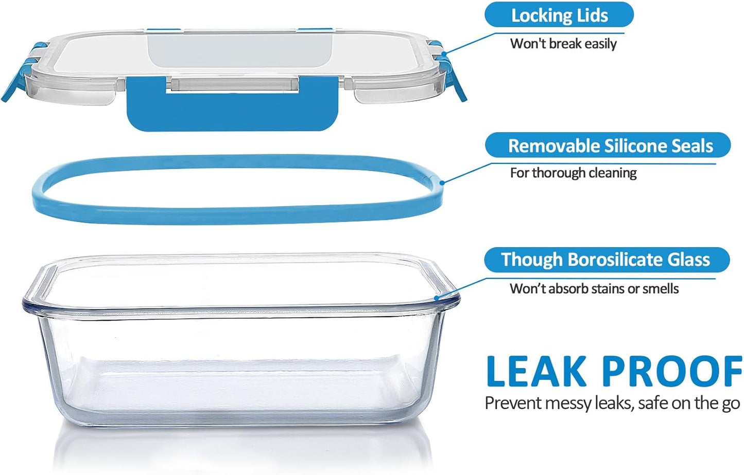 M MCIRCO 30 Pieces Glass Food Storage Containers with Snap Locking Lids,Glass Meal Prep Containers Set - Airtight Lunch Containers, Microwave, Oven, Freezer and Dishwasher