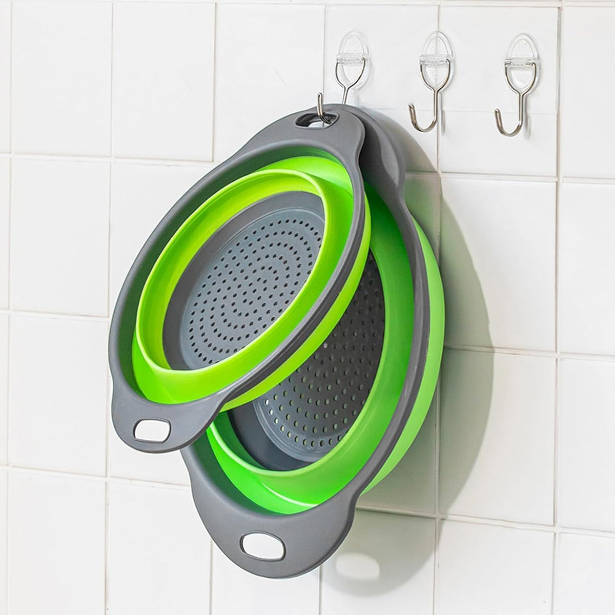 Collapsible Colander Set of 3 Square Silicone Kitchen Strainer Set 1 pcs 9.6 Quart, 1 pcs 6 Quart,1 pcs 4 Quart Perfect for Draining Pasta, Vegetable and fruit for Kitchen and Travel Use