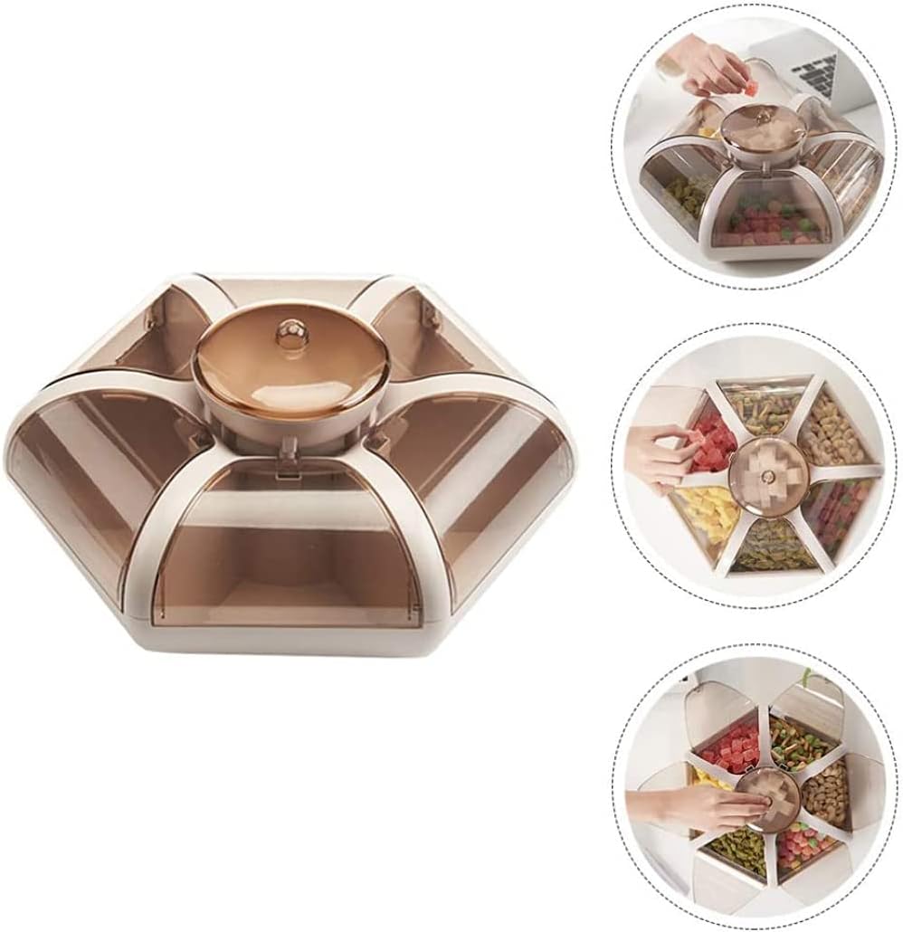Snack Serving Tray Rotating Storage Box 7 Compartment Fruit Candy Appetizer Serving Tray with Lid Food Server Display Plate
