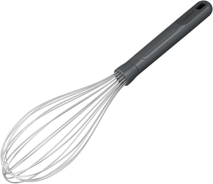 Zyliss Flat Whisk, Sustainable Wheatstraw/Nylon, Cooking Whisk forr Cooking and Serving with Heat Resistant Silicone Head, Beluga Grey, 11.9" x 2.8", Dishwasher Safe, 5 Year Guarantee