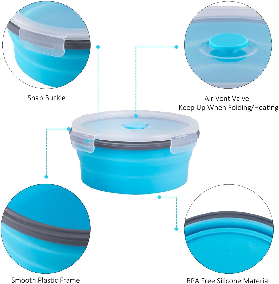 Collapsible Food Storage Containers with Lids, 4 Pack, 40 oz Silicone 1-Compartment Meal Prep Containers Reusable, Lunch Bento Boxes for Adults, Microwave Freezer Dishwasher Safe, BPA-Free, Black