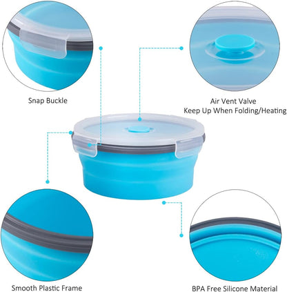 Collapsible Food Storage Containers with Lids, 4 Pack, 40 oz Silicone 1-Compartment Meal Prep Containers Reusable, Lunch Bento Boxes for Adults, Microwave Freezer Dishwasher Safe, BPA-Free, Black