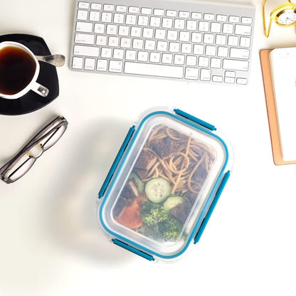 GENICOOK Glass Food Storage Containers With Glass Lids Bento Box Set Lunch Box Eco Friendly Meal Prep Containers Airtight – Plastic Free, Silicon Sleeve Bpa Free 4.4cup/ 5 * 1050ml