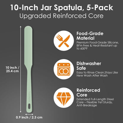 5-Piece Silicone Jar Spatula Set, 10-Inch Long Skinny Spatulas