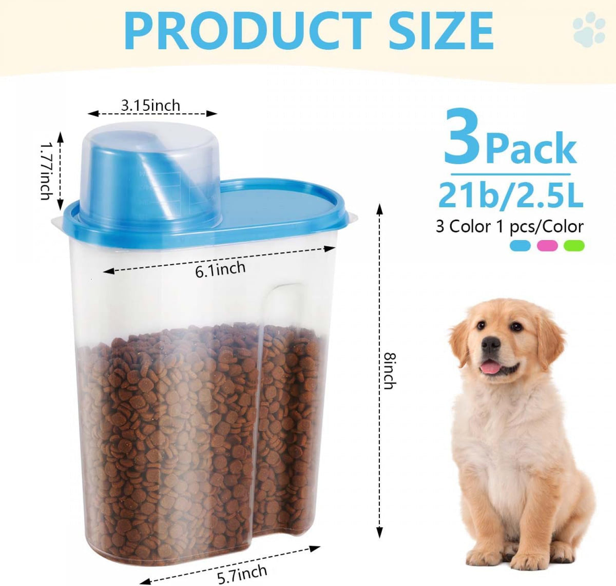 SenseYo Pet Food Storage Container 2lb 2.5L Translucent Cat Dog Food Storage Container Dispenser with Measuring Cup Pour Spout Sealed Cover for Pets (Pink 1pcs)