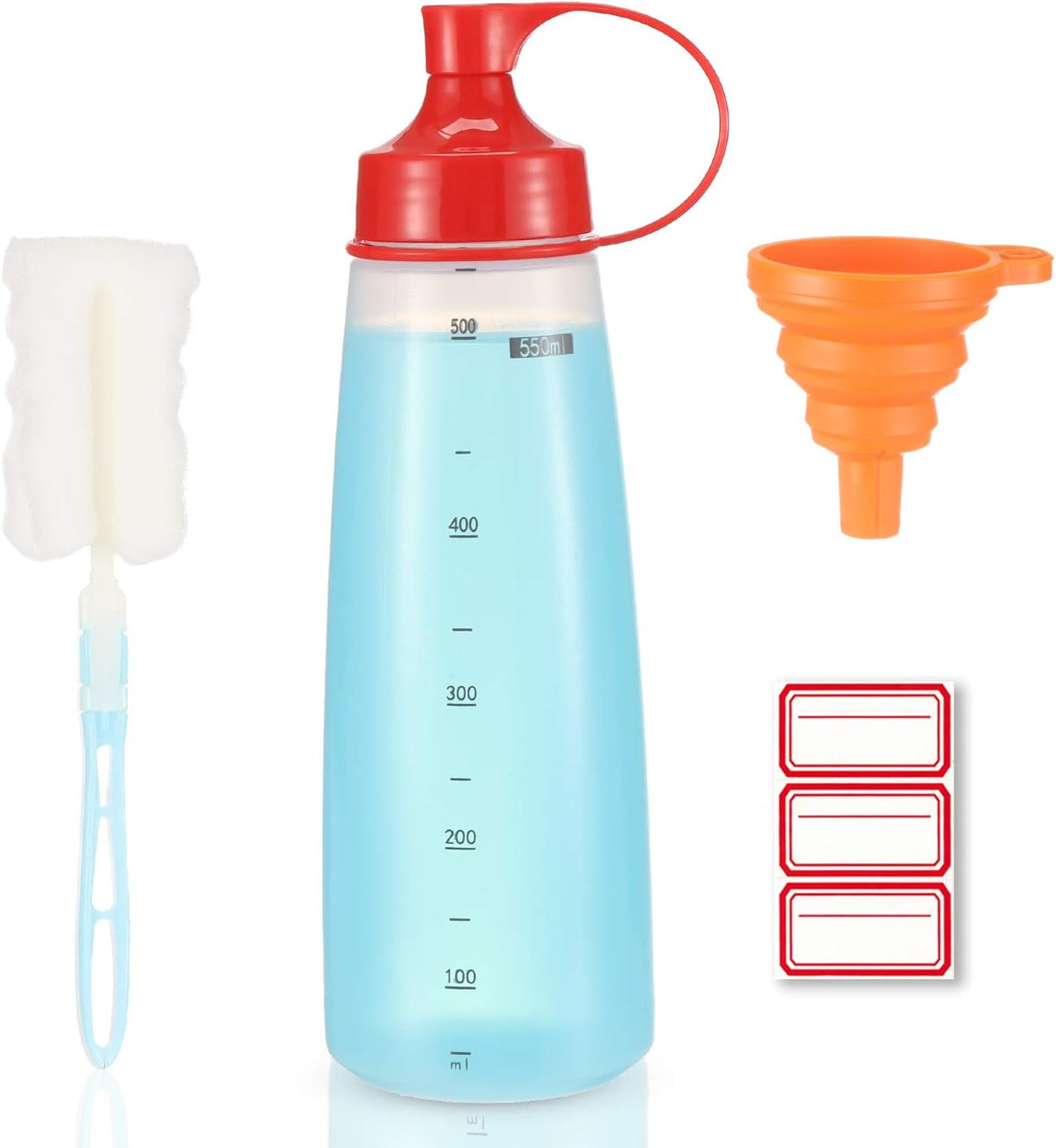 Condiment Squeeze Bottle for Sauces Wide Mouth, Plastic Squeeze Bottles for Condiments, Paint, Ketchup, Mustard, Oil, Resin, Baking, Cake Decorating, Cleaning, BPA Free-Food Grade (19 oz., 2, Count)