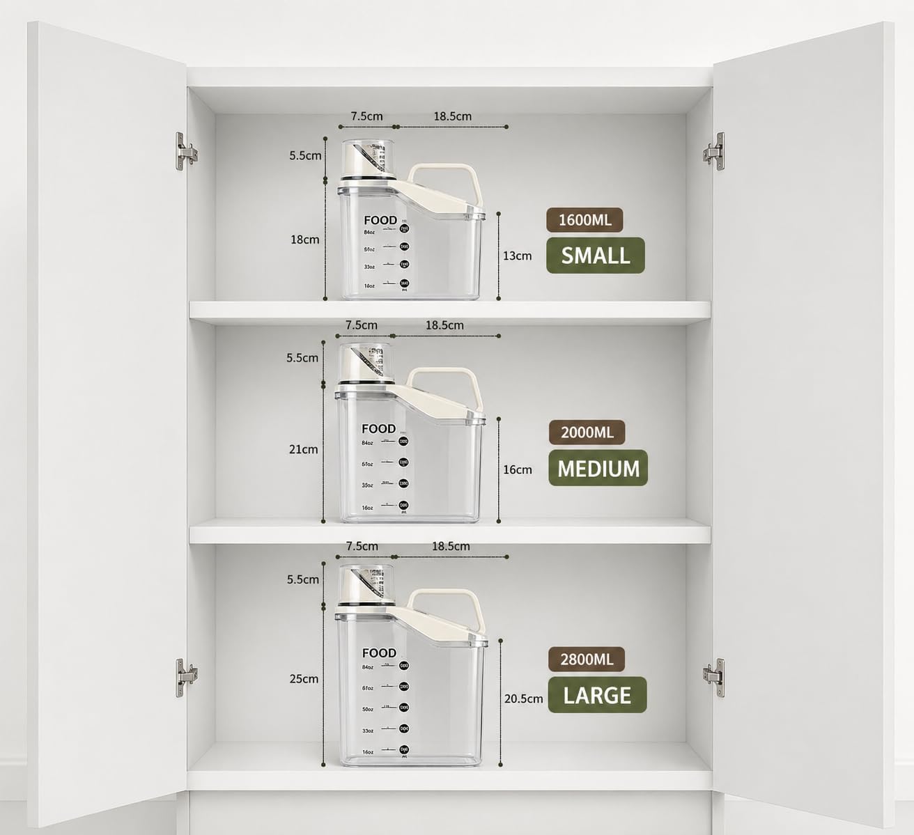 Rice Storage Container Set Airtight (3 Pack) – Pour Spout Pantry Containers for Cereal, Flour & Dry Food, BPA-Free Clear Kitchen Organizer (Small Medium Large)