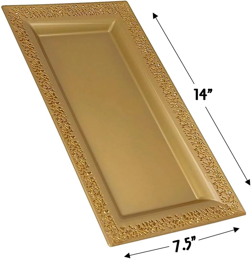 Rectangle White Serving Tray (2-Pack) - 17.5" Disposable Serving Platter for Appetizer, Fruits & Serving Dishes | Perfect Plastic Tray For Party Serveware