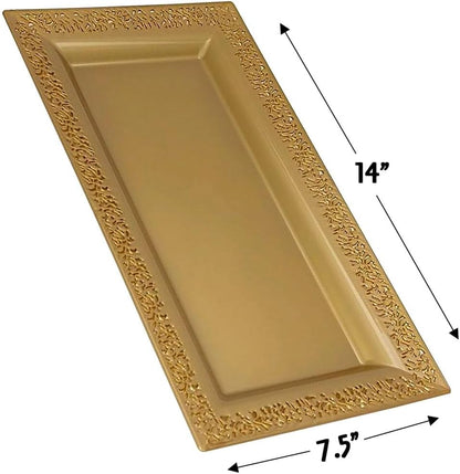 Rectangle White Serving Tray (2-Pack) - 17.5" Disposable Serving Platter for Appetizer, Fruits & Serving Dishes | Perfect Plastic Tray For Party Serveware