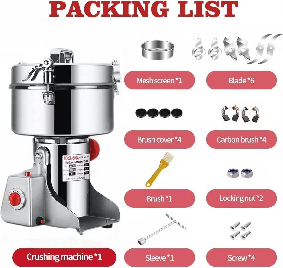 LEJIEYIN Electric herb Grinder 550g High Speed Electric Stainless Steel Spice Flour Mill Herb Grinder Powder Machine for Dry Food Grin