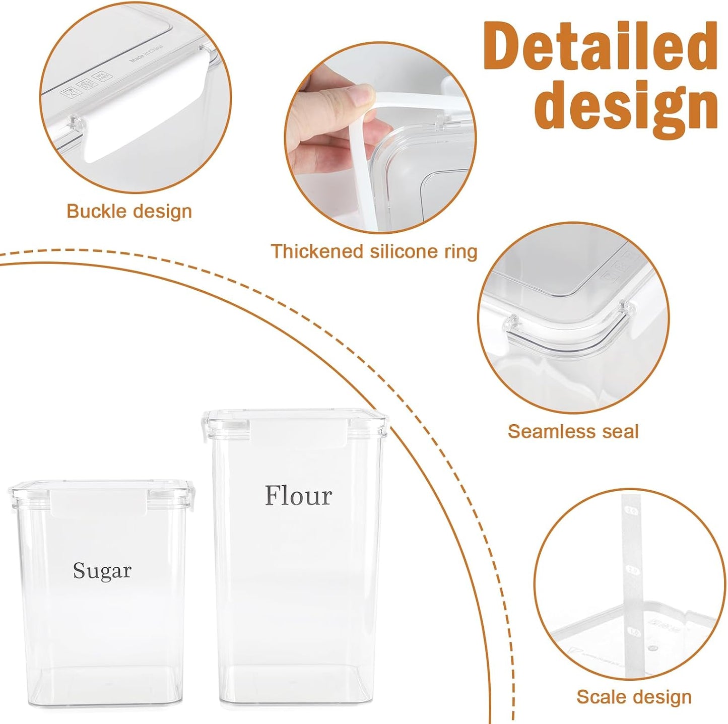 Set of 2 Large Food Storage Jars 4L - Airtight Containers with Lids, White with Free Spoon - Kitchen Canisters for Sugar,Flour,Coffee,Pantry Organization-S