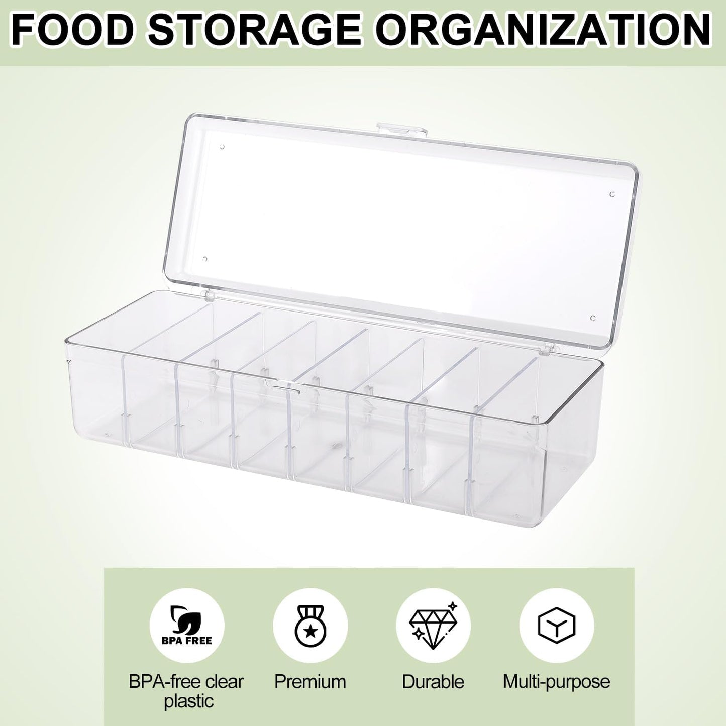 Drink Packet Organizer, Water Flavor Packet Holder with Lid Compact Water Drink Packet Storage Container with Removable Dividers Food Storage Bins for Cabinets Refrigerator