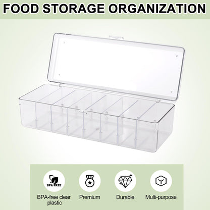 Drink Packet Organizer, Water Flavor Packet Holder with Lid Compact Water Drink Packet Storage Container with Removable Dividers Food Storage Bins for Cabinets Refrigerator
