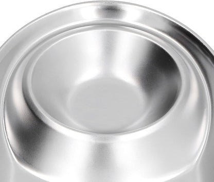 Tissting 304 Stainless Steel Chip Dip Platter Silver Oval Divided Spice Dish Snack Plate for Dip, Appetizers, Snacks, Veggies, Chips, Two Compartment Serving Tray,for Home Outdoor Camping(S-7.9in)